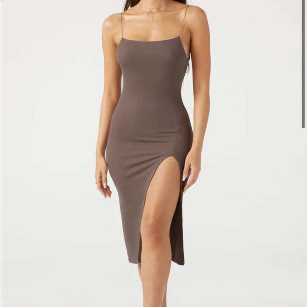 JOAH BROWN STRAPPY SLIT DRESS in MAUVE